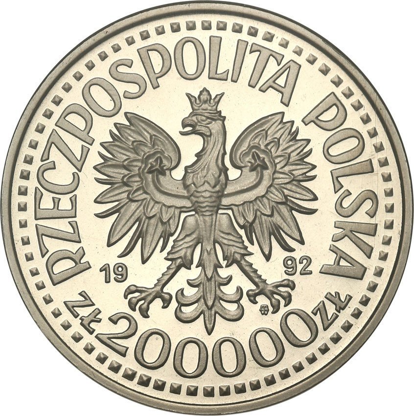 III RP. PRÓBA Nikiel 200.000 złotych 1992 Warneńczyk popiersie